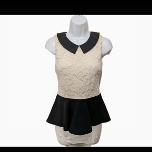 Forever 21 Lace Peplum Blouse Top S Babydoll 90s Y2K